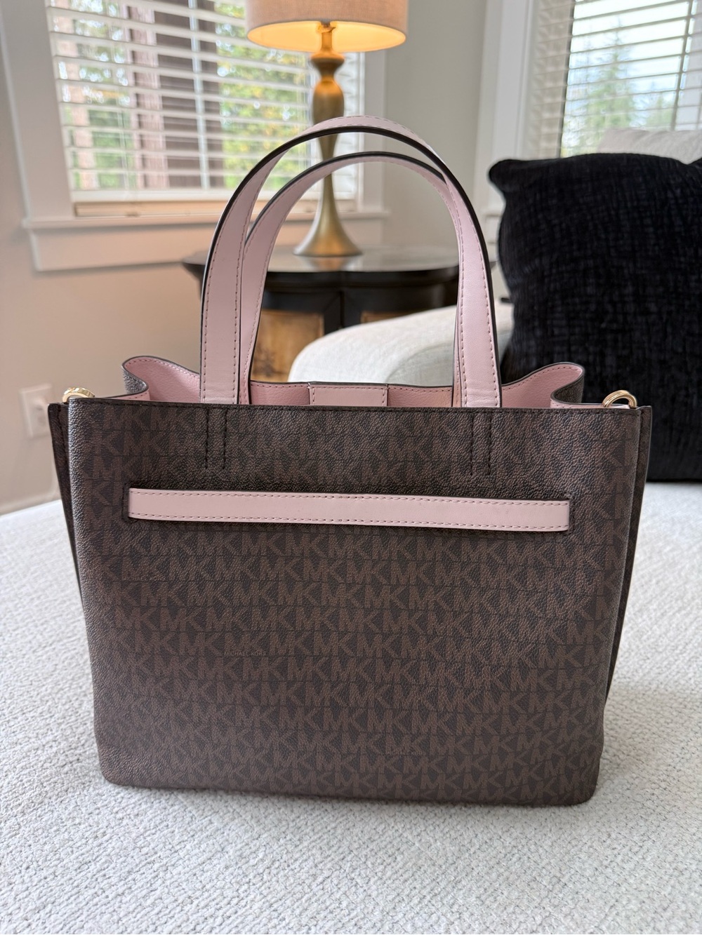 Michael Kors Emilia Satchel Bag in brown and powder blush - Picture 3 of 5